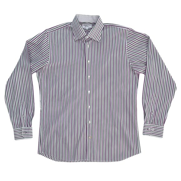 Leonardo Ceni by Dugger's Button Down Dress Shirt Purple & Green Vertical Stripe - Picture 1 of 15